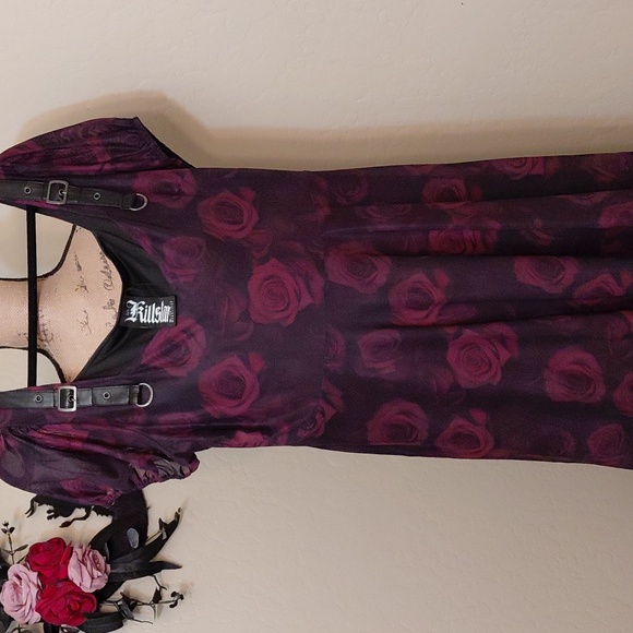 KILLSTAR 3XL EBON ROSE SHORT SLEEVES RED ROSES HAS POCKETS - Picture 3 of 17